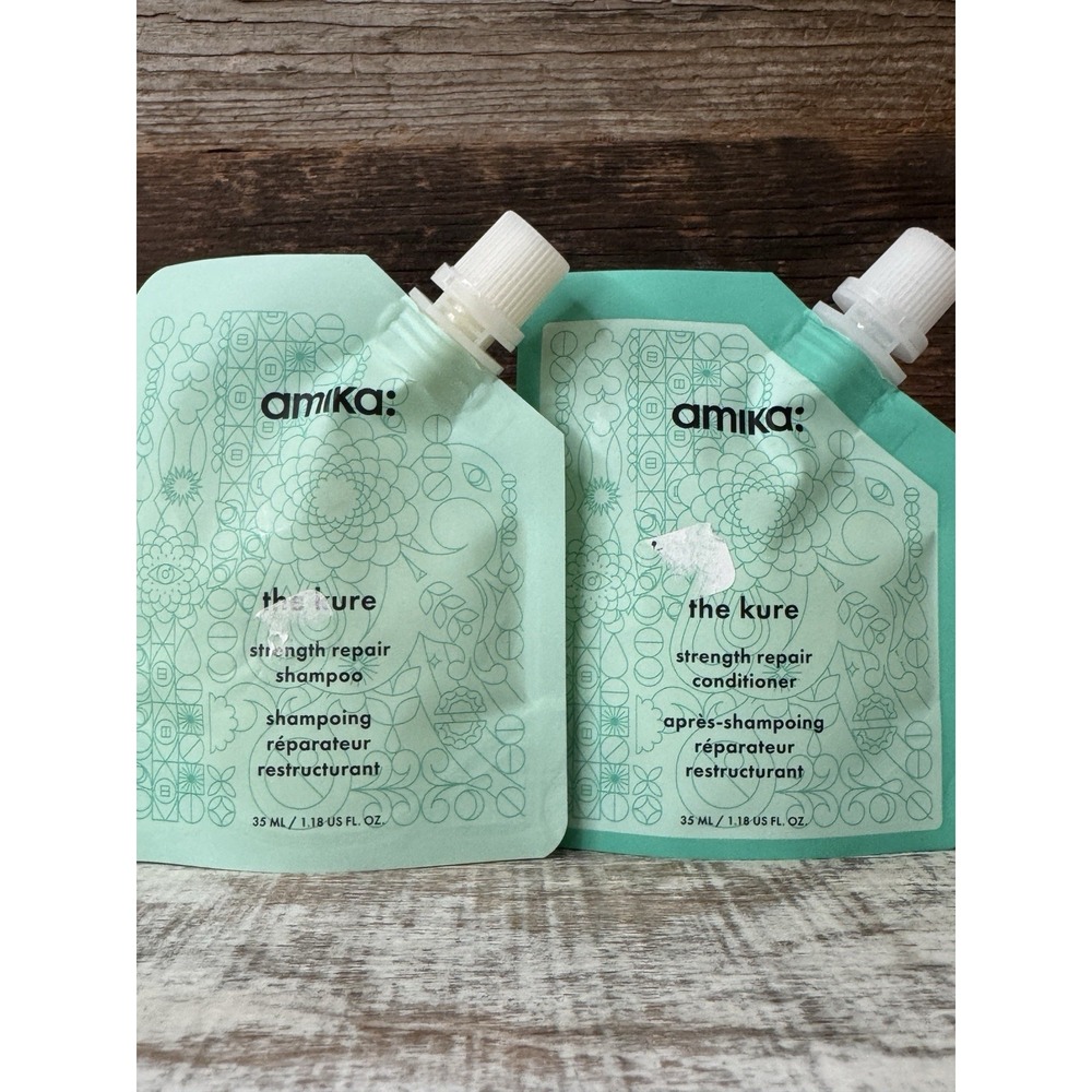 Amika The Kure:‎ Strength Repair Shampoo + Conditioner Travel Set (1.18oz each)